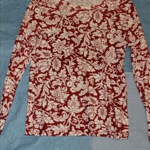 Red and White Floral Long Sleeve Top